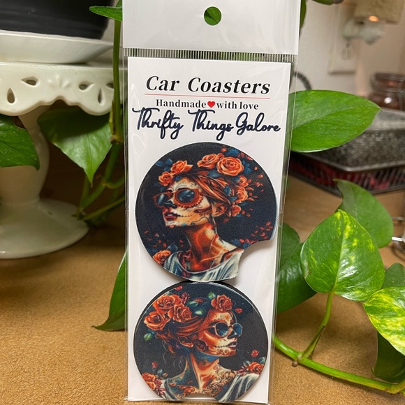 Gothic spooky girl car coasters New Set/2 - Picture 1 of 7